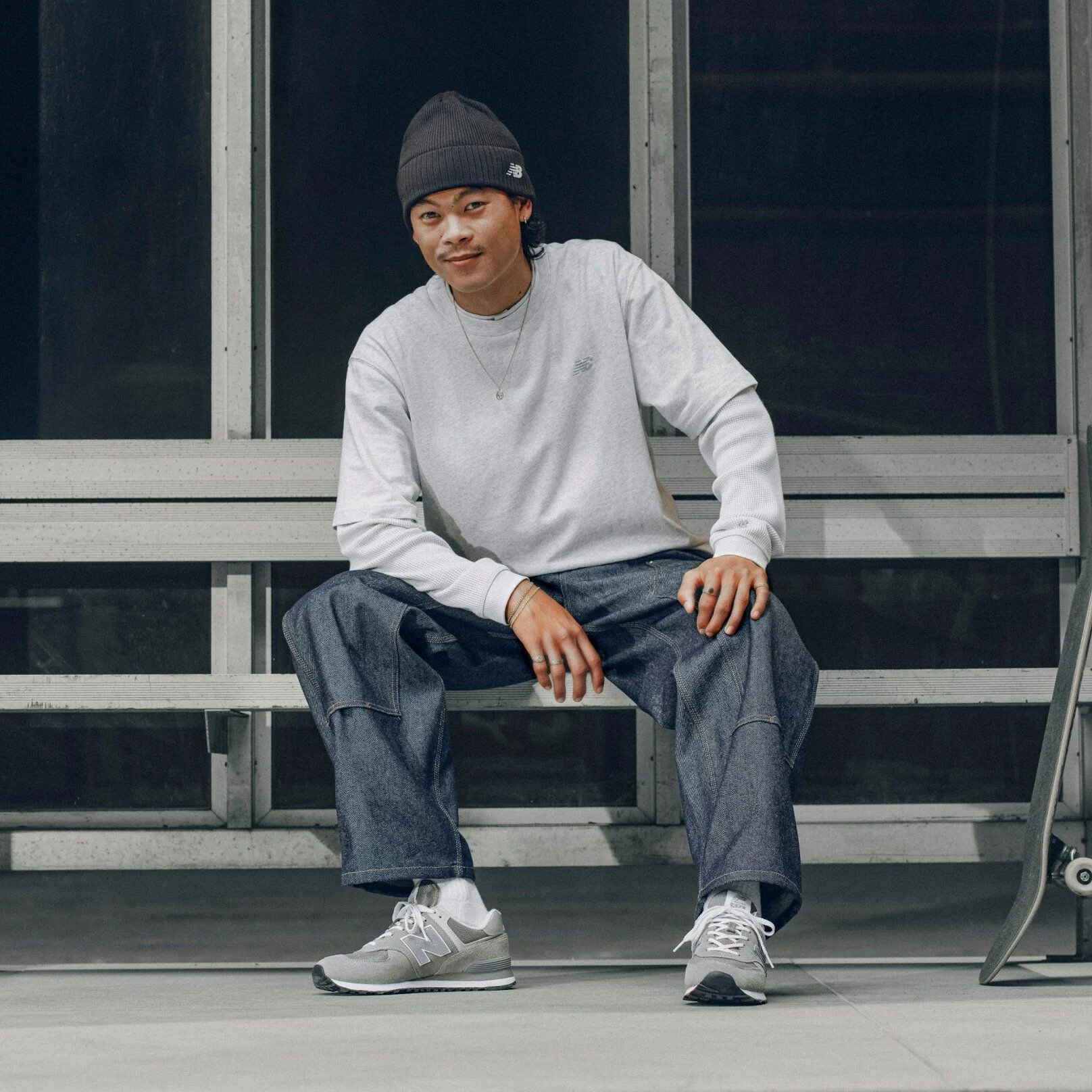 Patrick Praman wearing grey New Balance 574's